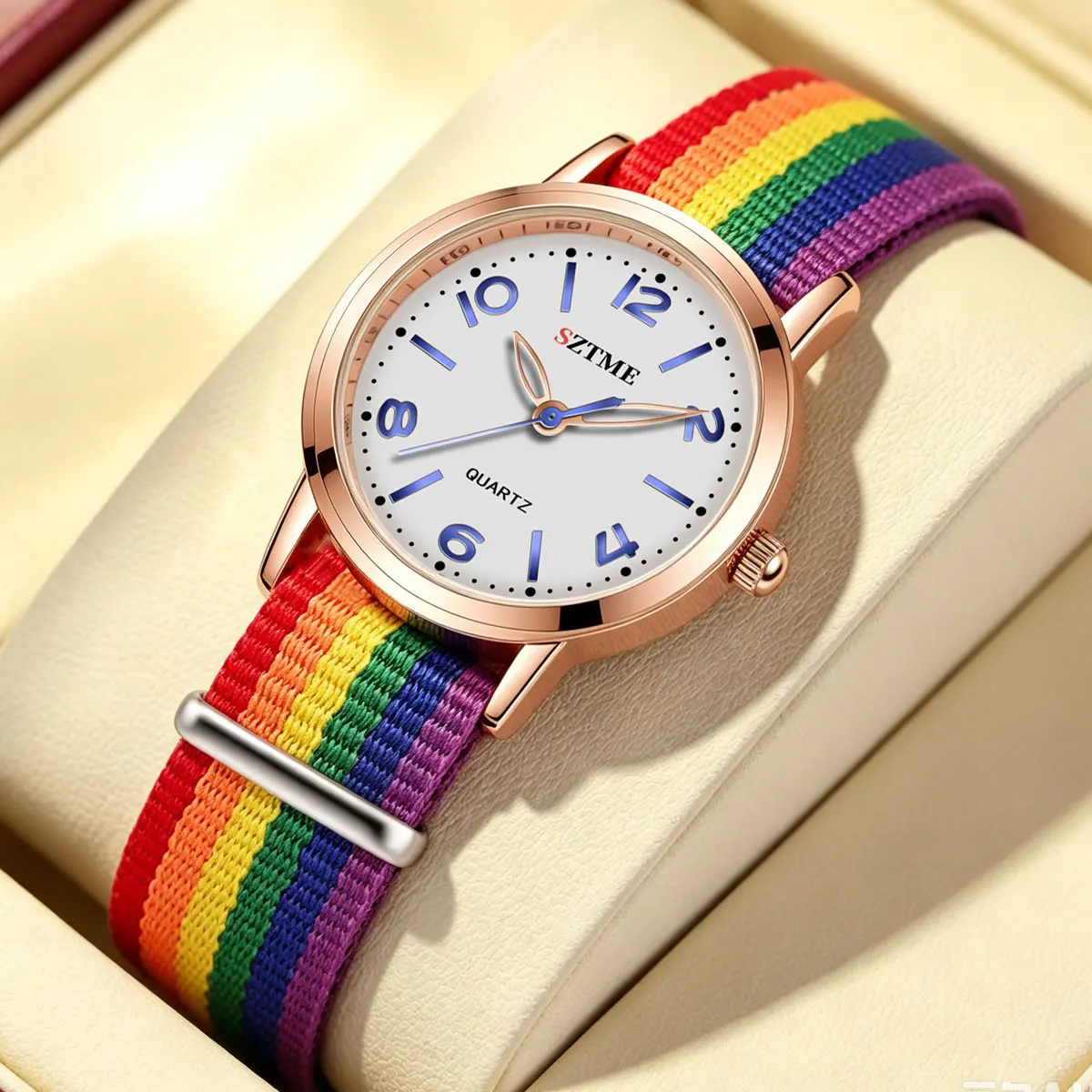 Casual Minimalist Women's Watch Rainbow Nylon Strap Arabic Numerals Quartz Wristwatch Trendy Fashion Women's Timepiece
Casual Minimalist Women's Watch Rainbow Nylon Strap Arabic Numerals Quartz Wristwatch Trendy Fashion Women's Timepiece