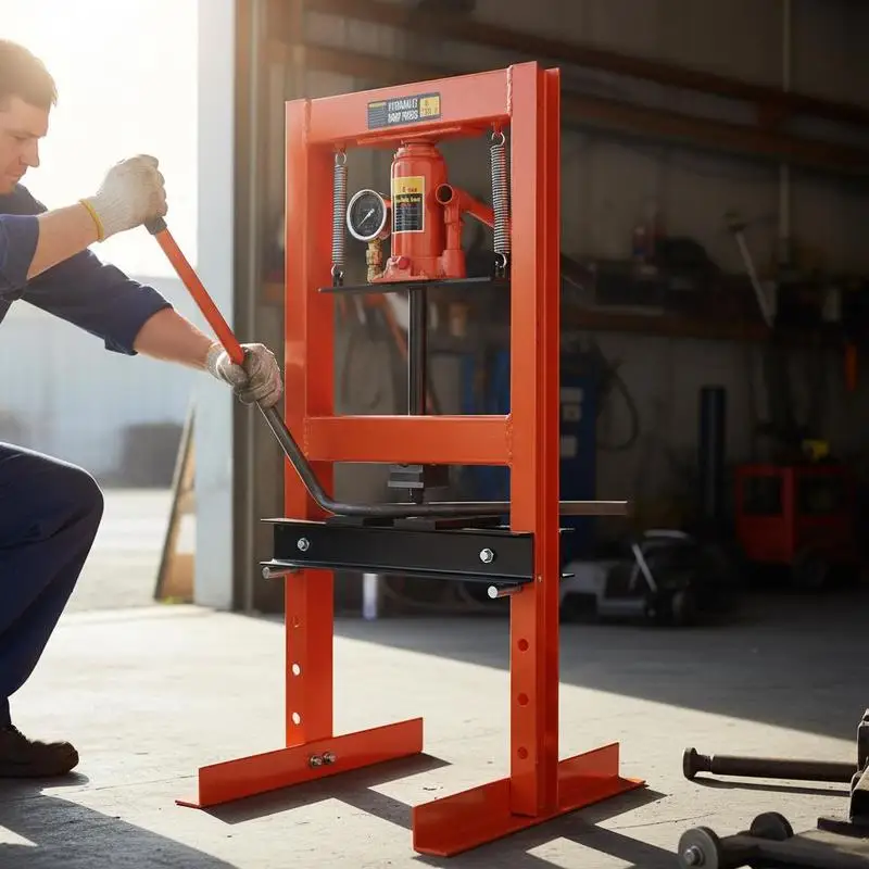 Industrial Hydraulic Press 6-Ton for Shop Garage Factory, Pressure Gauge Manual Operation Orange Steel Frame Construction
Industrial Hydraulic Press 6-Ton for Shop Garage Factory, Pressure Gauge Manual Operation Orange Steel Frame Construction