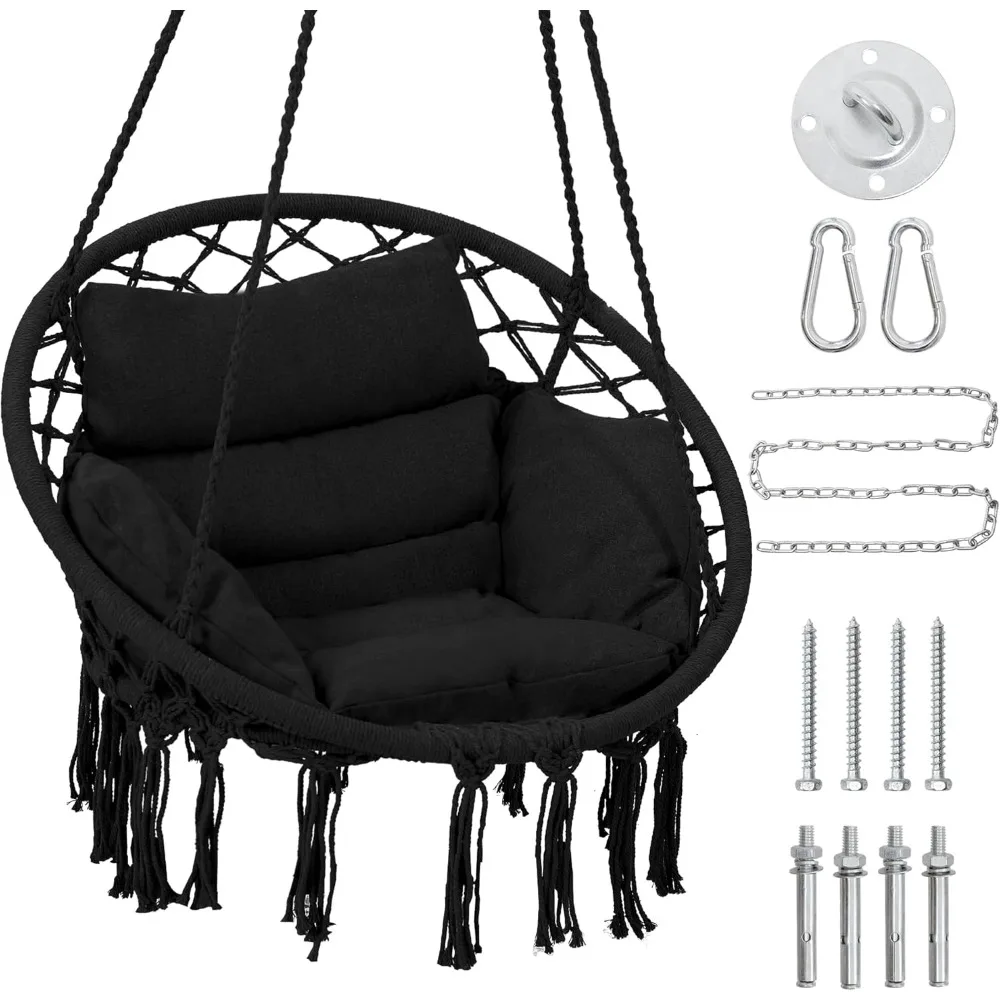 Macrame Hammock Hanging Swinging Chair with Medium Cushion, Perfect for Bedroom, Porch, Adults, Balcony, Black
Macrame Hammock Hanging Swinging Chair with Medium Cushion, Perfect for Bedroom, Porch, Adults, Balcony, Black