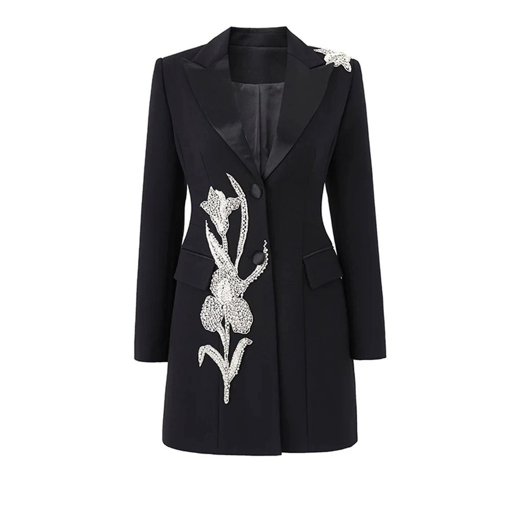 Wow So Elegant Design Party Evening Style 3D Flower Stones Beadeds Notched Women Luxury Black Blazer Dress with Shoulder Pads
Wow So Elegant Design Party Evening Style 3D Flower Stones Beadeds Notched Women Luxury Black Blazer Dress with Shoulder Pads