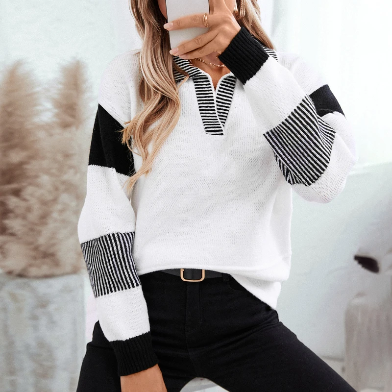 Women's Striped POLO Collar Fashionable and Versatile Loose Long-sleeved Sweater
Women's Striped POLO Collar Fashionable and Versatile Loose Long-sleeved Sweater