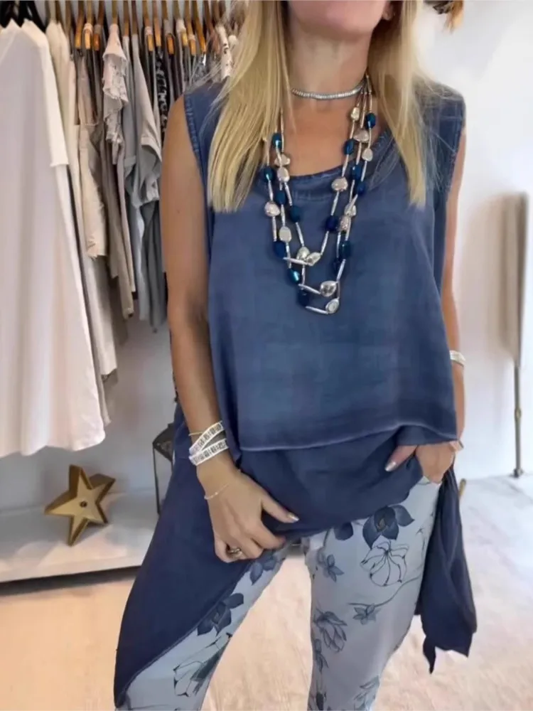 Fashion Casual Pants Sets Women Solid Color Sleeveless Irregular Long T Shirt Print Trousers Two Piece Set Female Commuting Suit
Fashion Casual Pants Sets Women Solid Color Sleeveless Irregular Long T Shirt Print Trousers Two Piece Set Female Commuting Suit