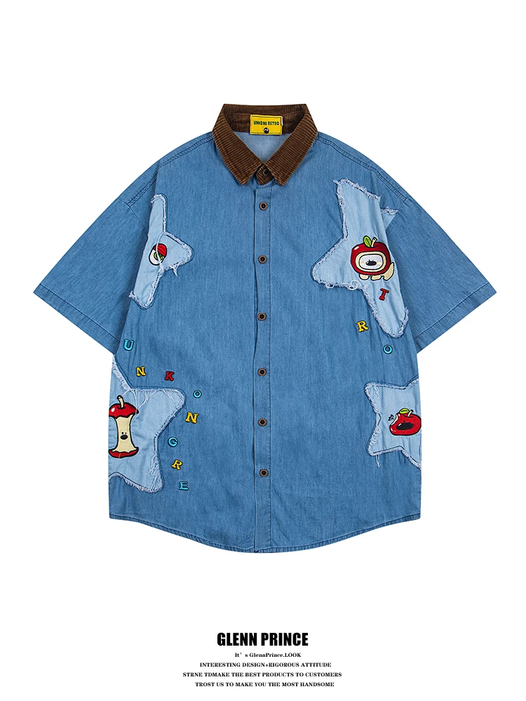 GPstudio American Retro Fun Patchwork Washed Color Collar Design Short Sleeve Denim Shirt Men's Loose Fit Embroidered C...
GPstudio American Retro Fun Patchwork Washed Color Collar Design Short Sleeve Denim Shirt Men's Loose Fit Embroidered C...