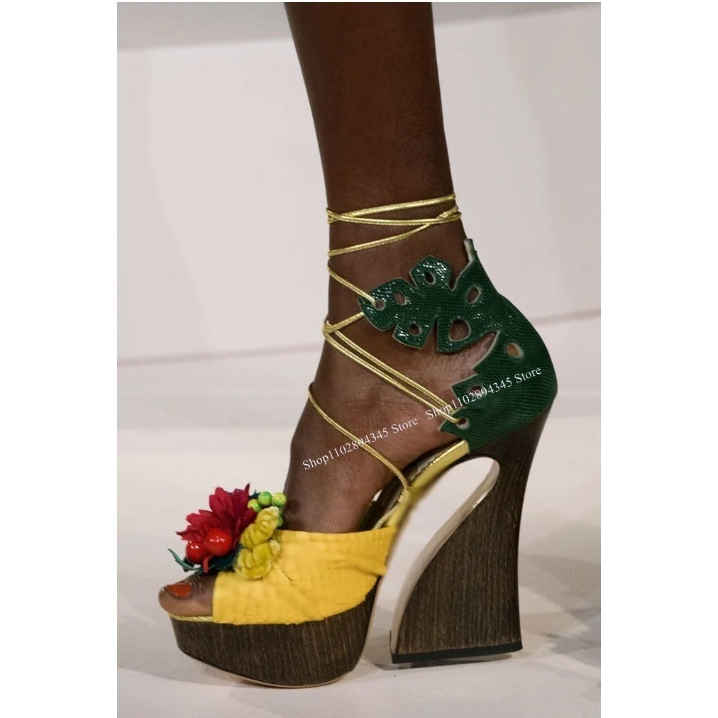 Yellow Lace Up Twine Flower Sandals Strange Style Heel Sexy Fashion Cool Summer Casual Big Size Woman Shoes Zapatillas Mujer
Yellow Lace Up Twine Flower Sandals Strange Style Heel Sexy Fashion Cool Summer Casual Big Size Woman Shoes Zapatillas Mujer