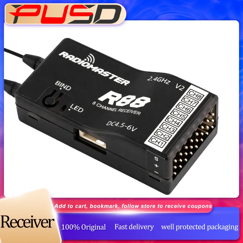 RadioMaster R88 V2.0 8ch SFHSS PWM/Sbus Receiver compatible with Frsky D8/D16 Futaba TX12/T16S 8-Channel S-FHSS PWM/Sbus output
RadioMaster R88 V2.0 8ch SFHSS PWM/Sbus Receiver compatible with Frsky D8/D16 Futaba TX12/T16S 8-Channel S-FHSS PWM/Sbus output