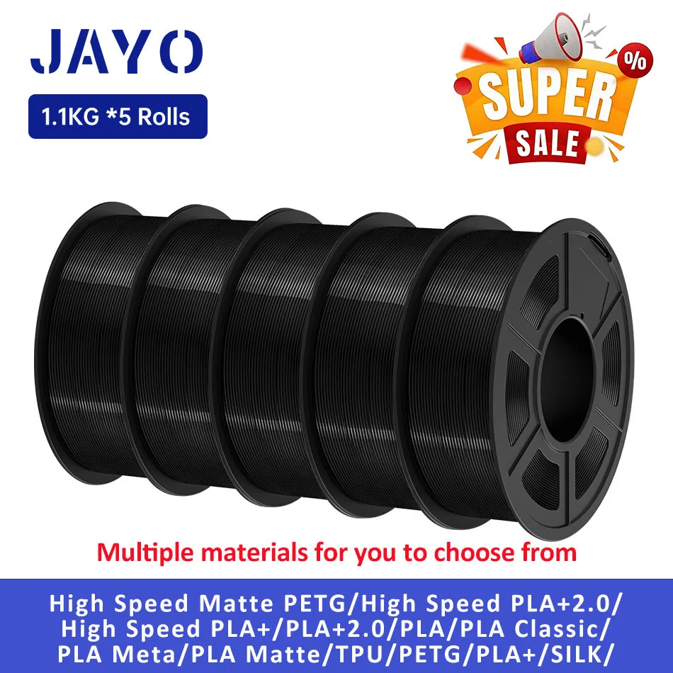 Высокоскоростная нить для 3D-принтера JAYO PLA Plus / PLA / PLA Classic, 1.75 мм, 5 катушек, аккуратно намотанная, 1.1 кг/катушка
Высокоскоростная нить для 3D-принтера JAYO PLA Plus / PLA / PLA Classic, 1.75 мм, 5 катушек, аккуратно намотанная, 1.1 кг/катушка