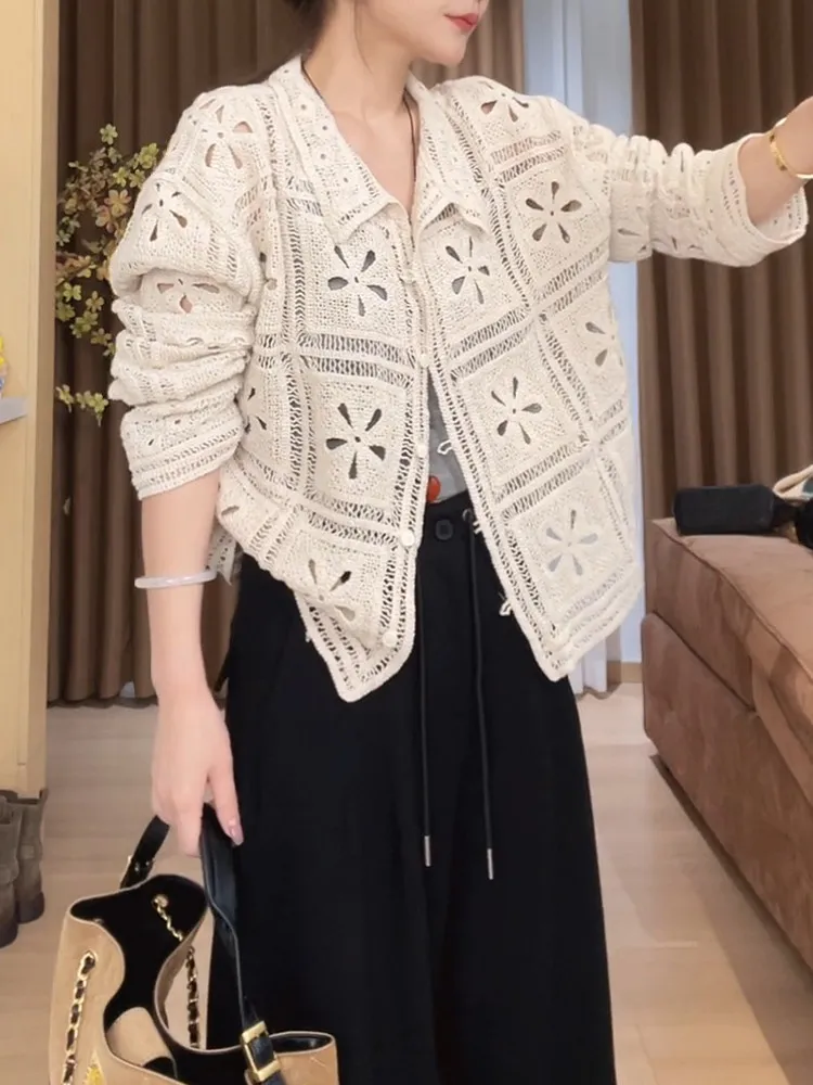 Minimalist Knitted Hooked Flower Hollow out Cardigan Women's Loose Slimming Top Casual Style Spring Autumn New Arrival plus Size
Minimalist Knitted Hooked Flower Hollow out Cardigan Women's Loose Slimming Top Casual Style Spring Autumn New Arrival plus Size