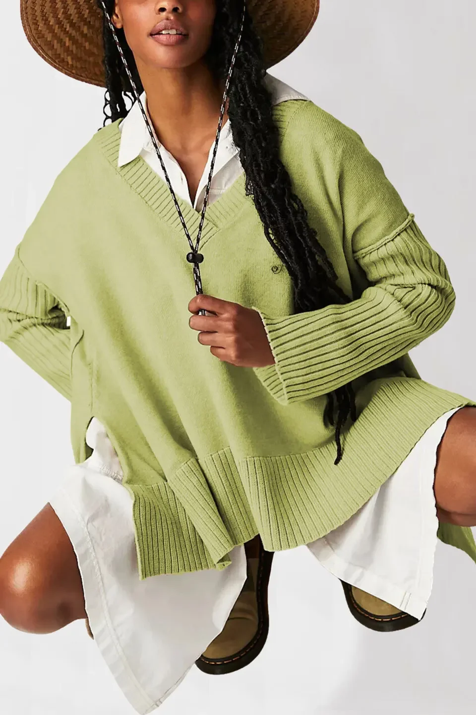 Women's New Solid Color V-neck Irregular Patchwork Knit Pullover Loose Casual Knit Slit Sweater Top for Autumn and Winter, Women
Women's New Solid Color V-neck Irregular Patchwork Knit Pullover Loose Casual Knit Slit Sweater Top for Autumn and Winter, Women