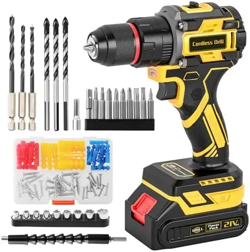 21V Brushless Cordless Drill Set with 87Pcs Accessories & 2.0Ah Battery – Compact Electric Drill for Home & DIY
21V Brushless Cordless Drill Set with 87Pcs Accessories & 2.0Ah Battery – Compact Electric Drill for Home & DIY