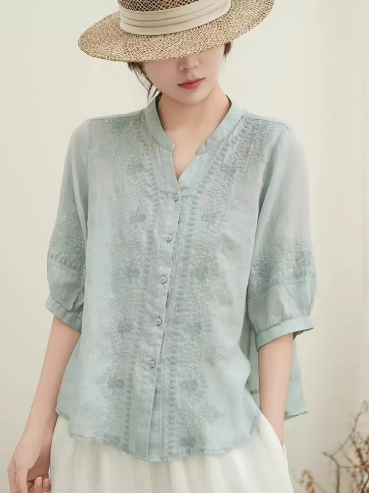 Summer New Cotton Linen Heavy Embroidery V-neck Women's Shirt Age Reduction Fashionable Short Sleeve Top Skin-friendly Breath...
Summer New Cotton Linen Heavy Embroidery V-neck Women's Shirt Age Reduction Fashionable Short Sleeve Top Skin-friendly Breath...