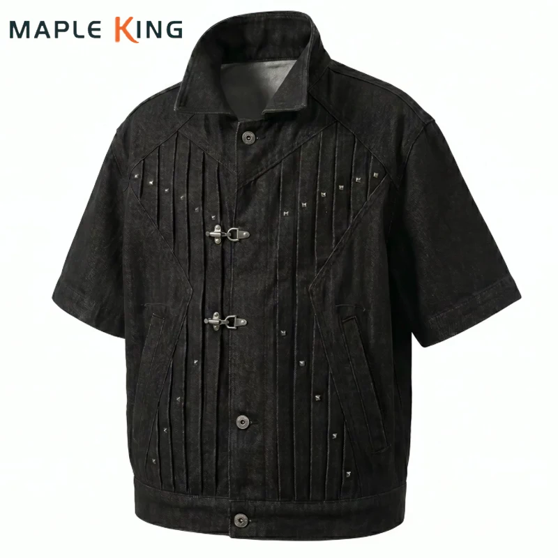 High Street Denim Shirt Jacket for Man Metal Rivet Buckle Pleated Designer Gothic Punk Clothes Cotton Short Sleeve Cowboy Shirts
High Street Denim Shirt Jacket for Man Metal Rivet Buckle Pleated Designer Gothic Punk Clothes Cotton Short Sleeve Cowboy Shirts