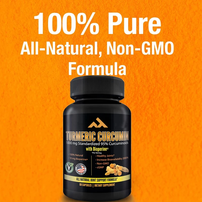 Curcumin 1000mg, Bioperine 10mg, Increased Absorption, Non GMO, Vegetarian, Gluten Free, 60 Capsules
Curcumin 1000mg, Bioperine 10mg, Increased Absorption, Non GMO, Vegetarian, Gluten Free, 60 Capsules