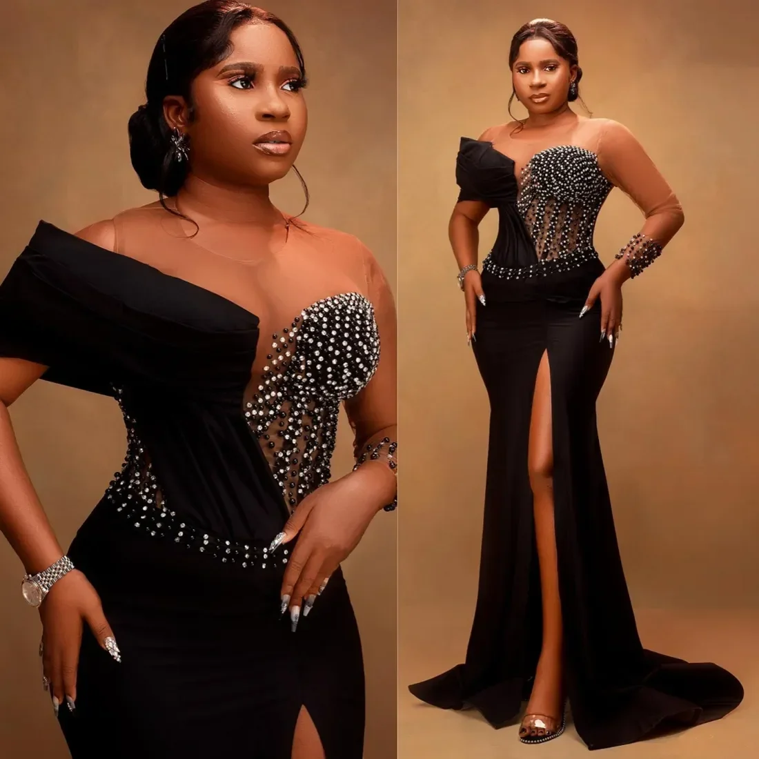 2026 Dubai Arabia Black Mermaid Prom Dresses for Women Beaded EveningGowns lllusion Long Sleeve Formal Party Dress Custom
2026 Dubai Arabia Black Mermaid Prom Dresses for Women Beaded EveningGowns lllusion Long Sleeve Formal Party Dress Custom