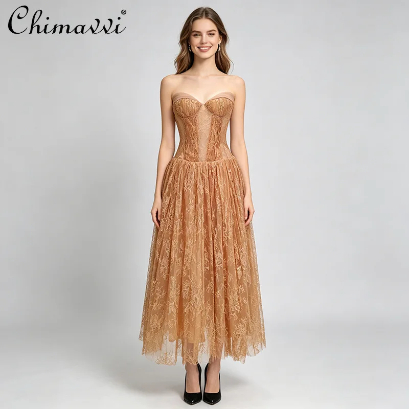 2026 Summer French Elegant Fashion Sleeveless Strapless Long Dress High Waist Slim Lace Splicing Temperament Evening Dress Women
2026 Summer French Elegant Fashion Sleeveless Strapless Long Dress High Waist Slim Lace Splicing Temperament Evening Dress Women