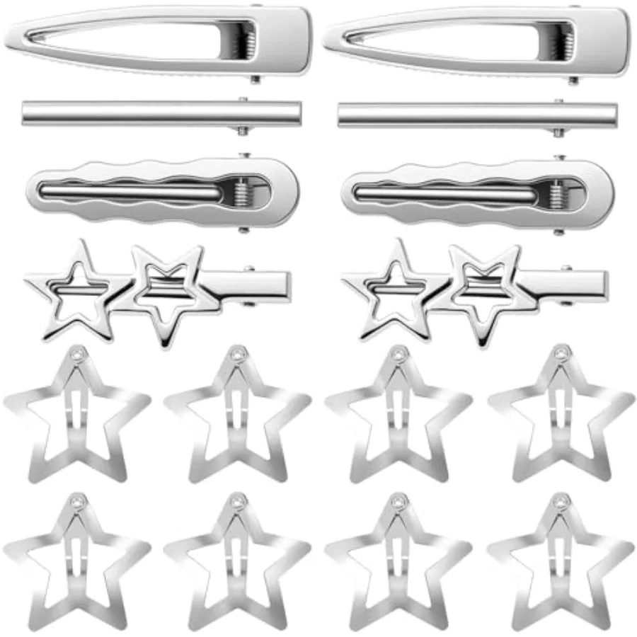 16pcs Silver Hair Clips for Women: Y2k Star Alligator Metal Barrettes, 90s Goth Style, Daily Wear Rave ls Accessory
16pcs Silver Hair Clips for Women: Y2k Star Alligator Metal Barrettes, 90s Goth Style, Daily Wear Rave ls Accessory