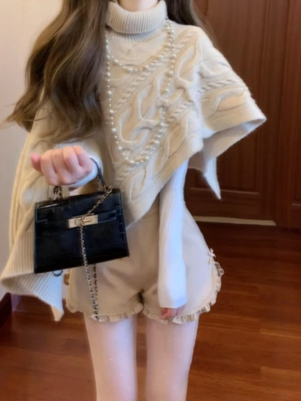 Retro Fashionable Asymmetrical Cloak Knitted Sweater Shorts Two-Piece Set Elegant Complete Outfit Spring 2025 Women's Ensemble
Retro Fashionable Asymmetrical Cloak Knitted Sweater Shorts Two-Piece Set Elegant Complete Outfit Spring 2025 Women's Ensemble