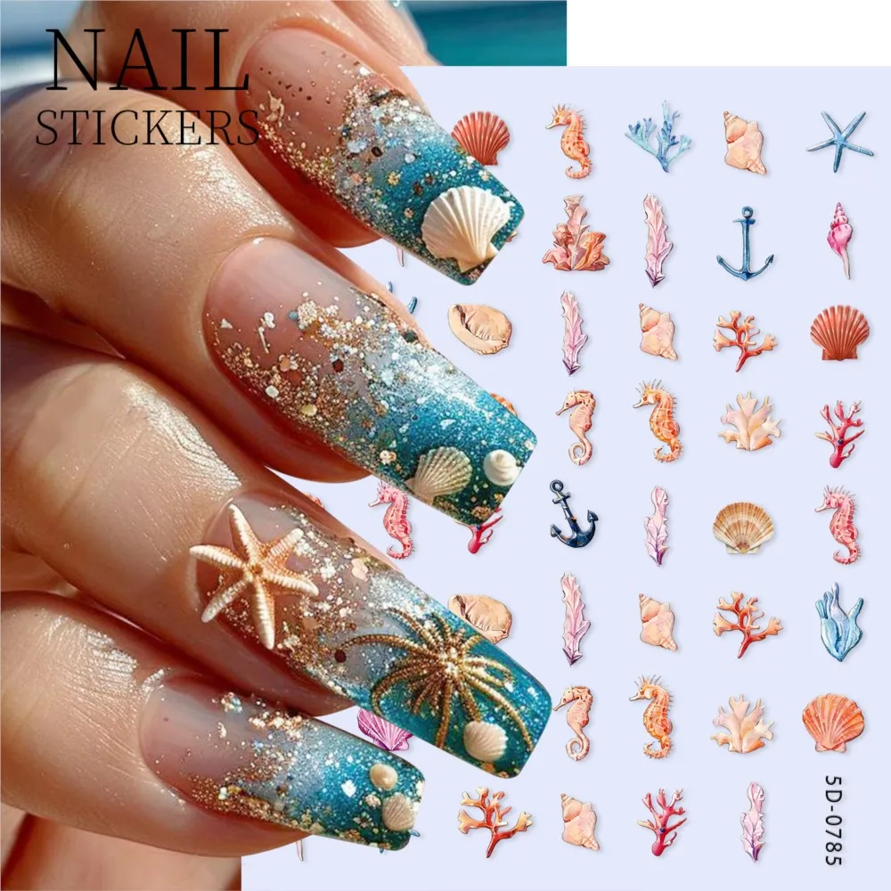 5D Embossed Ocean Shell Seahorse Conch Coral Nail Stikers Cute Summer Marine Life Nail Decals Self-Adhesive Ocean Nail Sliders*1
5D Embossed Ocean Shell Seahorse Conch Coral Nail Stikers Cute Summer Marine Life Nail Decals Self-Adhesive Ocean Nail Sliders*1