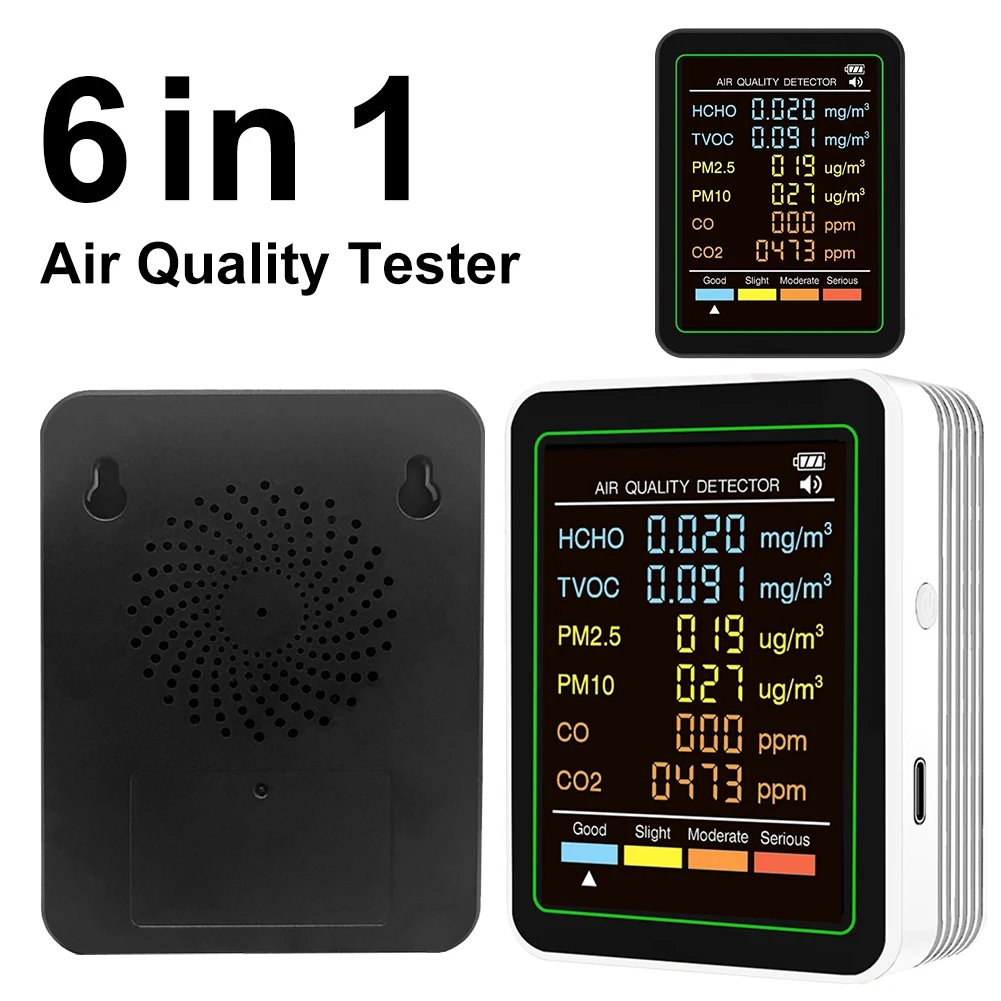 6-in-1 Air Quality Tester Real-Time Air Quality Meter Portable Temperature Humidity Detector for Home Office
6-in-1 Air Quality Tester Real-Time Air Quality Meter Portable Temperature Humidity Detector for Home Office