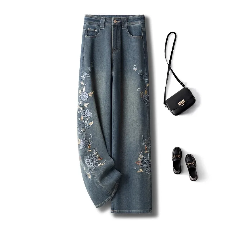Wide Leg Pants Jeans Women Embroidery Thick Denims Vintage High Waist Distressed Straight Trousers Autumn Winter Streetwear
Wide Leg Pants Jeans Women Embroidery Thick Denims Vintage High Waist Distressed Straight Trousers Autumn Winter Streetwear
