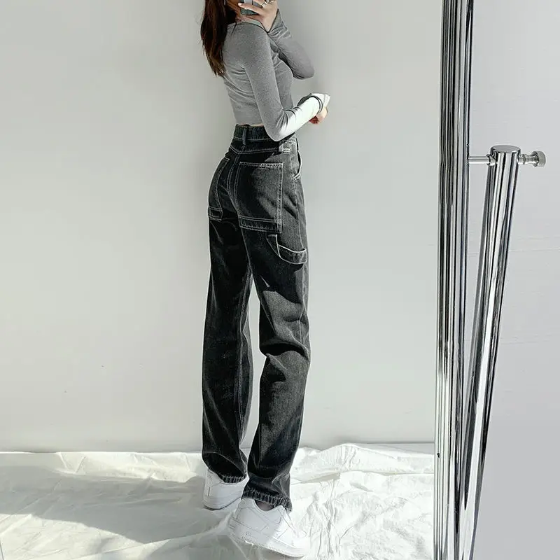 Spring Retro Women Jeans Denim Loose Straight Cargo Jeans High Waist All-Matching Wide-Leg Draggle-Tail Trousers jeans for women
Spring Retro Women Jeans Denim Loose Straight Cargo Jeans High Waist All-Matching Wide-Leg Draggle-Tail Trousers jeans for women
