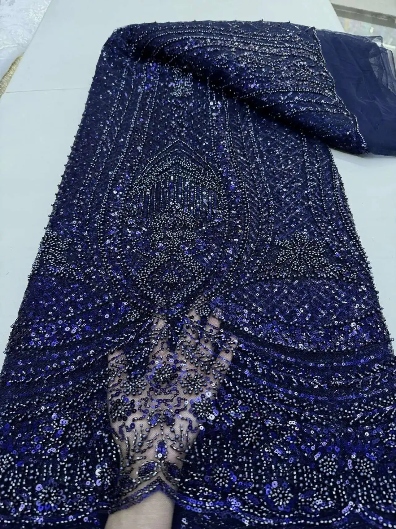 African Lace Fabric 2025 High Quality 5 Yards Beaded Lace Fabric Luxury Royal Blue Sequence Lace Fabric For Evening Dress
African Lace Fabric 2025 High Quality 5 Yards Beaded Lace Fabric Luxury Royal Blue Sequence Lace Fabric For Evening Dress