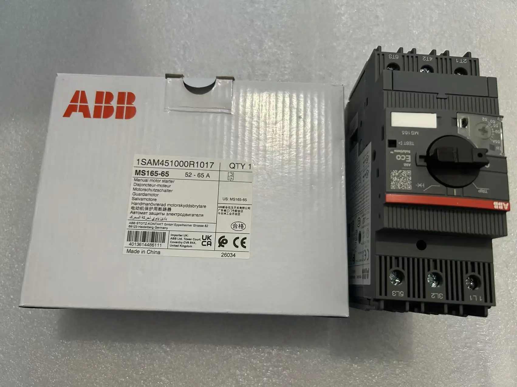 MS165-65 10157484 1SAM451000R1017 Manual Motor Starter 52 ... 65 A
MS165-65 10157484 1SAM451000R1017 Manual Motor Starter 52 ... 65 A