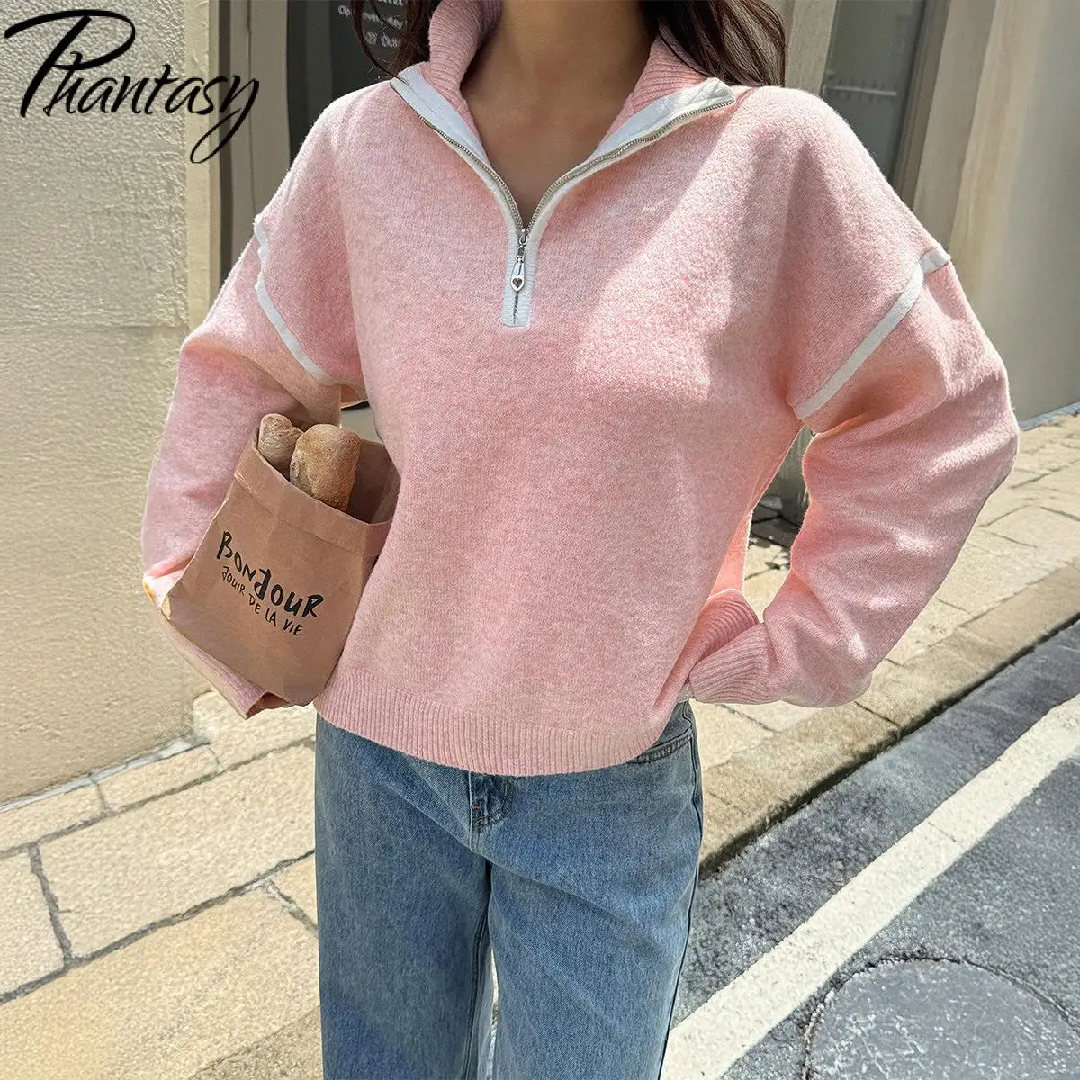 Phantasy Zipper Knitted Sweater Fashion Solid Long-Sleeved Turn Down Collar Pullover Tops Casual Style Women Vintage Sweater
Phantasy Zipper Knitted Sweater Fashion Solid Long-Sleeved Turn Down Collar Pullover Tops Casual Style Women Vintage Sweater 