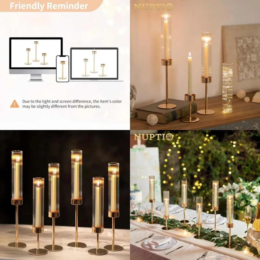 Hurricane Candle Holder for Centerpiece: Set of 6 Tall Candle Stick Holder with Glass Cover - Bulk Fluted Taper Candlestick Dec
Hurricane Candle Holder for Centerpiece: Set of 6 Tall Candle Stick Holder with Glass Cover - Bulk Fluted Taper Candlestick Dec