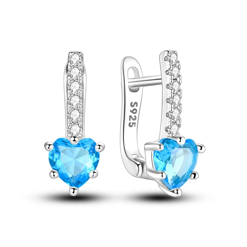 925 Sterling Silver Earrings Women Sparkling Sea Blue Heart Hoop Earring For Anniversary Wedding Jewelry Gifts
925 Sterling Silver Earrings Women Sparkling Sea Blue Heart Hoop Earring For Anniversary Wedding Jewelry Gifts