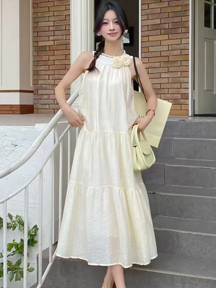 Summer White Chic Floral Neck-mounted Long Dress Women Elegant Casual Loose Waist Dress Gown 2026 Korean Fashion Holiday Dresses
Summer White Chic Floral Neck-mounted Long Dress Women Elegant Casual Loose Waist Dress Gown 2026 Korean Fashion Holiday Dresses