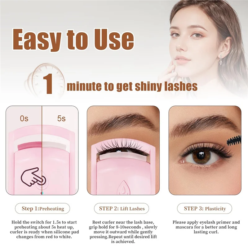 A70P C-Shaped Heated Eyelash Curler Rechargeable-Quick 5S Heat Up For 24 Hours Curl Duration 
A70P C-Shaped Heated Eyelash Curler Rechargeable-Quick 5S Heat Up For 24 Hours Curl Duration