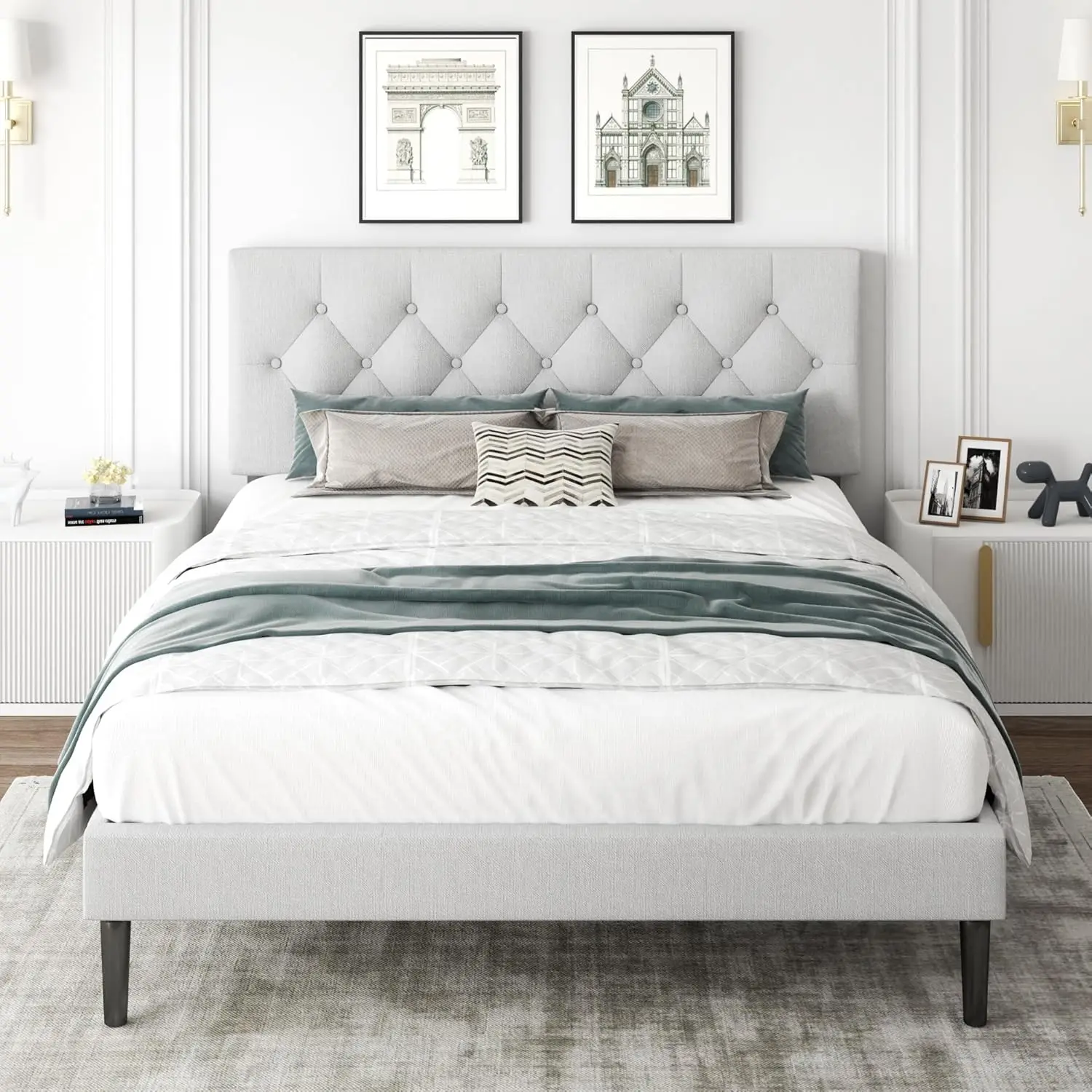 Queen Size Platform Bed Frame with Upholstered Headboard, Button Tufted Design, Strong Wooden Slats, No Box Spring Neede
Queen Size Platform Bed Frame with Upholstered Headboard, Button Tufted Design, Strong Wooden Slats, No Box Spring Neede