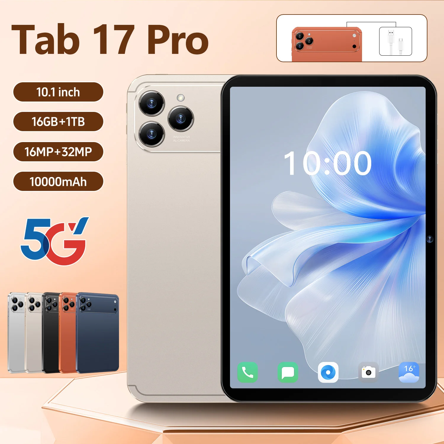 2026 Original New Global Version Tab 17 Pro 10.1inch Tablet HD 4K Android 15 16GB+1T 10000mAh 5G Dual SIM WiFi GPS
2026 Original New Global Version Tab 17 Pro 10.1inch Tablet HD 4K Android 15 16GB+1T 10000mAh 5G Dual SIM WiFi GPS