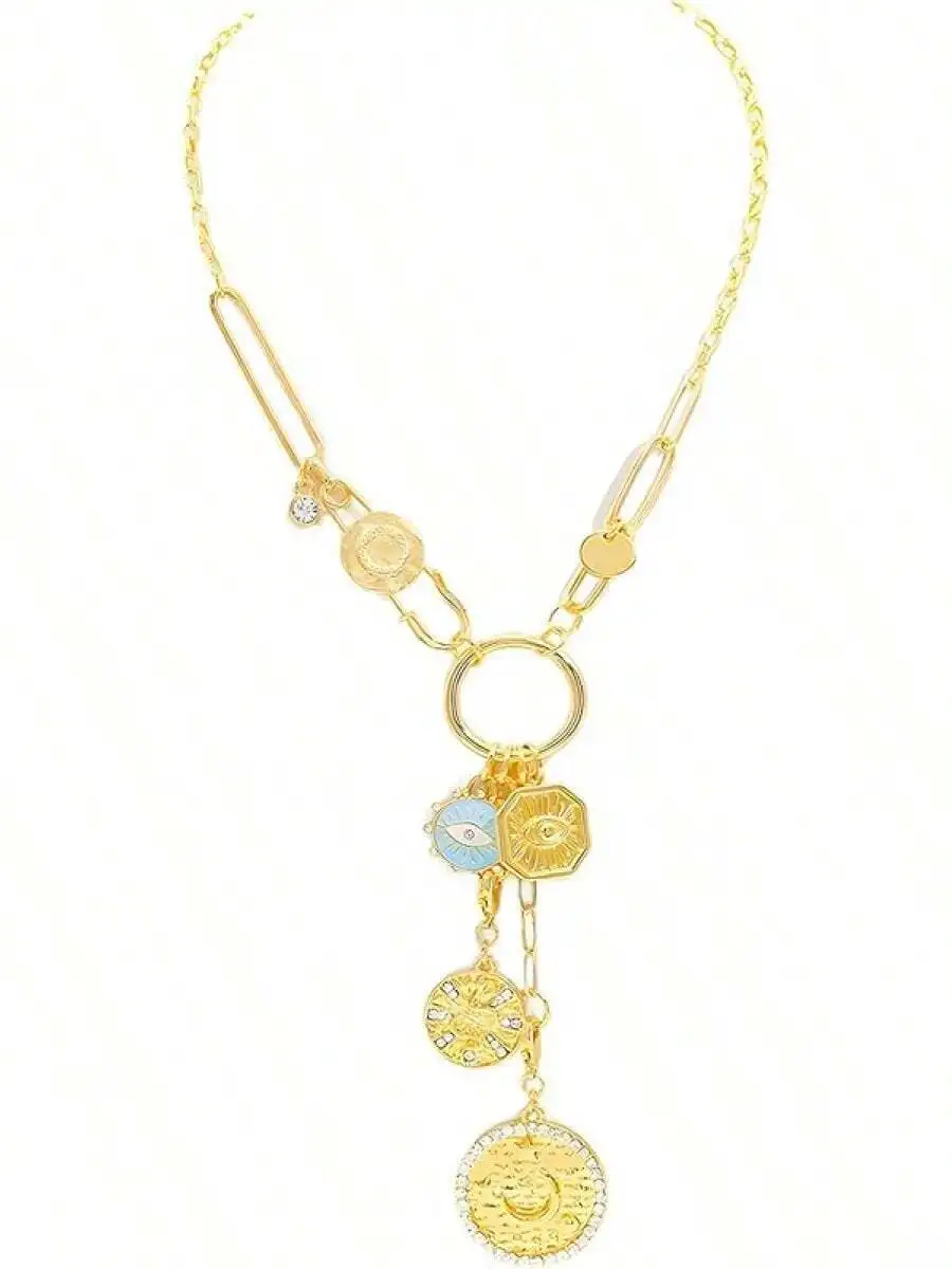 Gold-Tone Paperclip Chain Necklace with Enamel Eye & Coin Charms
Gold-Tone Paperclip Chain Necklace with Enamel Eye & Coin Charms