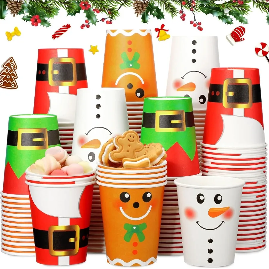 200 Pcs Christmas Paper Cups for Xmas Decorations: Disposable Coffee Cups with Snowflake Santa Snowman Elk and Lights Design 9
200 Pcs Christmas Paper Cups for Xmas Decorations: Disposable Coffee Cups with Snowflake Santa Snowman Elk and Lights Design 9