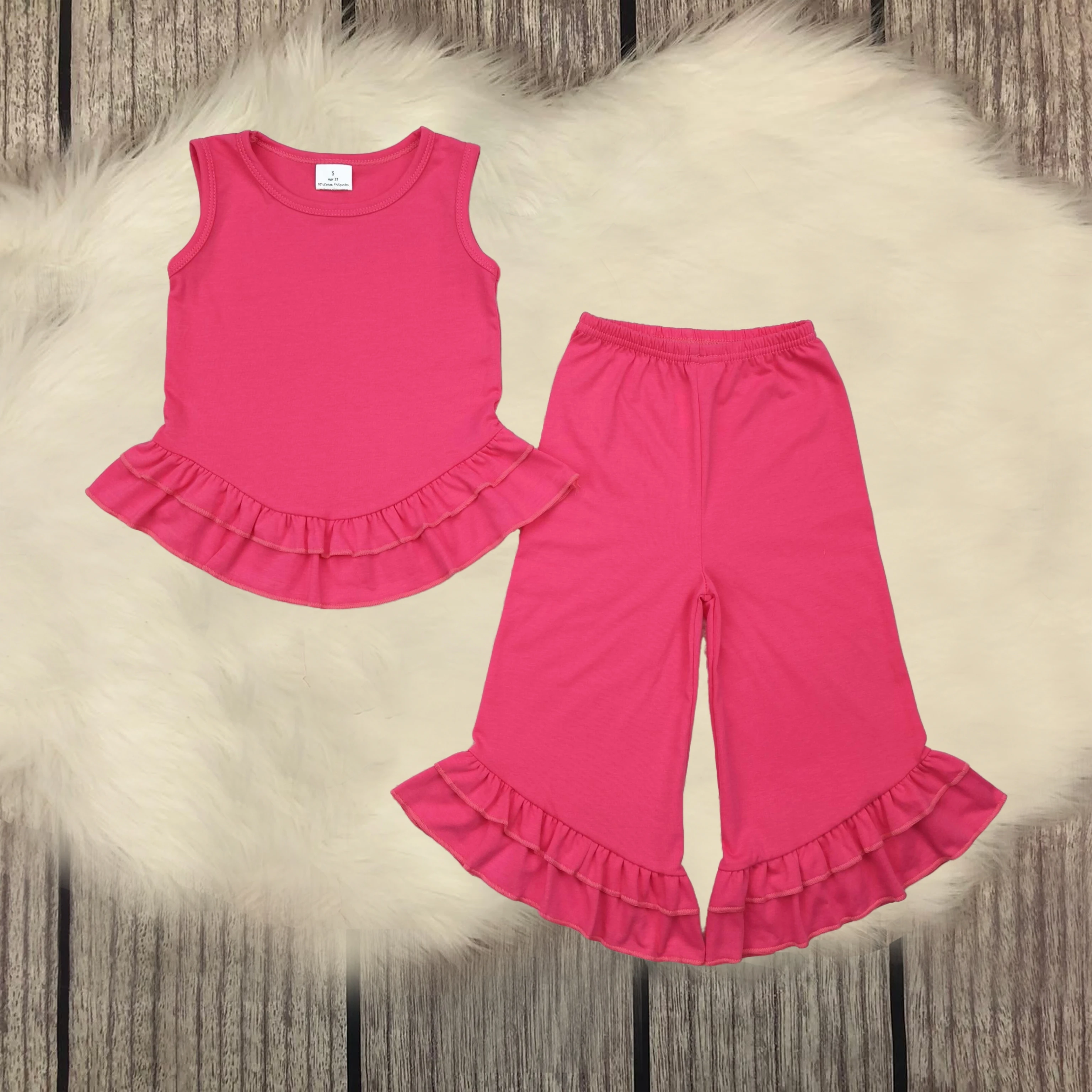 Wholesale High Quality Baby Girls Sleeveless Pink Ruffle Tunic Bell Bottom Pant Clothes Sets Infant Toddler Kids Children Outfit
Wholesale High Quality Baby Girls Sleeveless Pink Ruffle Tunic Bell Bottom Pant Clothes Sets Infant Toddler Kids Children Outfit