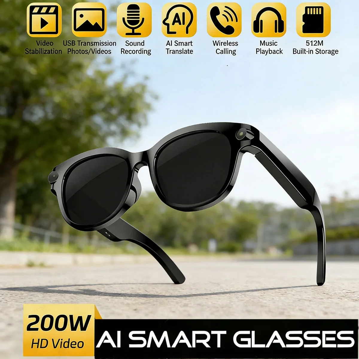 AI Smart Glasses for Men And Women with 200W HD 1080P Camera Translation AI Voice Assistant Music Playback LED Flashlight
AI Smart Glasses for Men And Women with 200W HD 1080P Camera Translation AI Voice Assistant Music Playback LED Flashlight