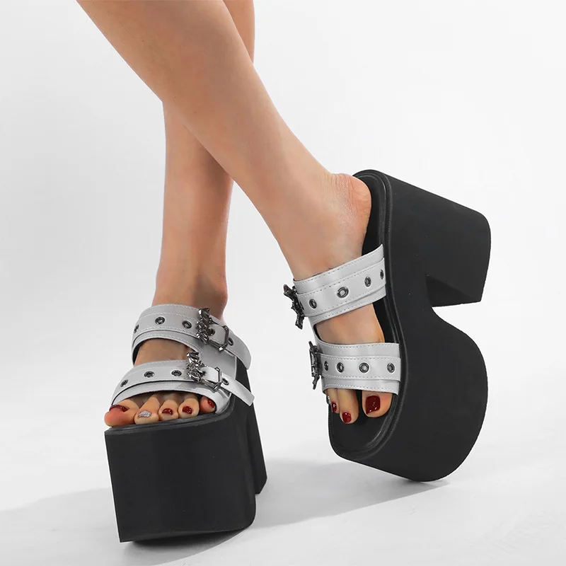 Gothic Punk Platform Slide Sandals Women Double Strap Rivet Butterfly Decor Super Block Heel Open Toe Slippers Street Footwear
Gothic Punk Platform Slide Sandals Women Double Strap Rivet Butterfly Decor Super Block Heel Open Toe Slippers Street Footwear