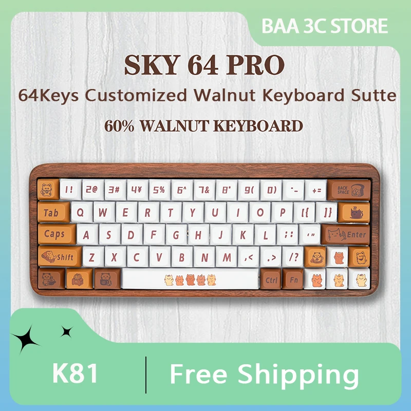 SKY 64 PRO Walnut Mechanical Keyboard Kit Tri Mode 61/64keys Wireless Bluetooth RGB Hot-swap Gasket Custom Wooden E-Sports Game
SKY 64 PRO Walnut Mechanical Keyboard Kit Tri Mode 61/64keys Wireless Bluetooth RGB Hot-swap Gasket Custom Wooden E-Sports Game