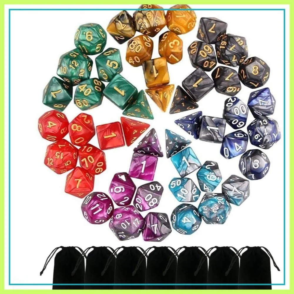 7 Sets (49PCS) Polyhedral Dice Set for D&D/RPG, Complete D&D Dice (D20, D12, D8, D6, D4 & 2×D10) with 7 Pouches
7 Sets (49PCS) Polyhedral Dice Set for D&D/RPG, Complete D&D Dice (D20, D12, D8, D6, D4 & 2×D10) with 7 Pouches