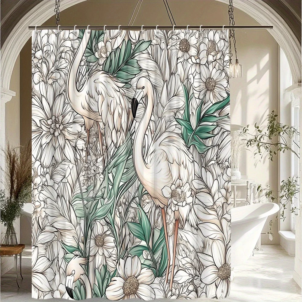 1 шт. занавеска для душа с животным узором, цветочный дизайн с фламинго, креативный пейзаж, декор для ванной комнаты в китайском стиле, полиэфирная ткань 
1 шт. занавеска для душа с животным узором, цветочный дизайн с фламинго, креативный пейзаж, декор для ванной комнаты в китайском стиле, полиэфирная ткань