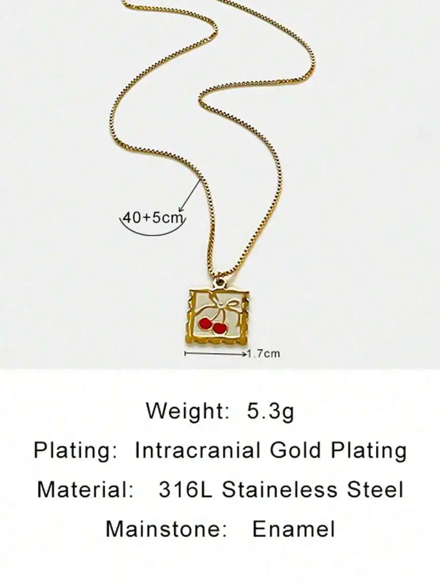 Stainless Steel Square Enamel Cherry Pendant Necklace For Women
Stainless Steel Square Enamel Cherry Pendant Necklace For Women