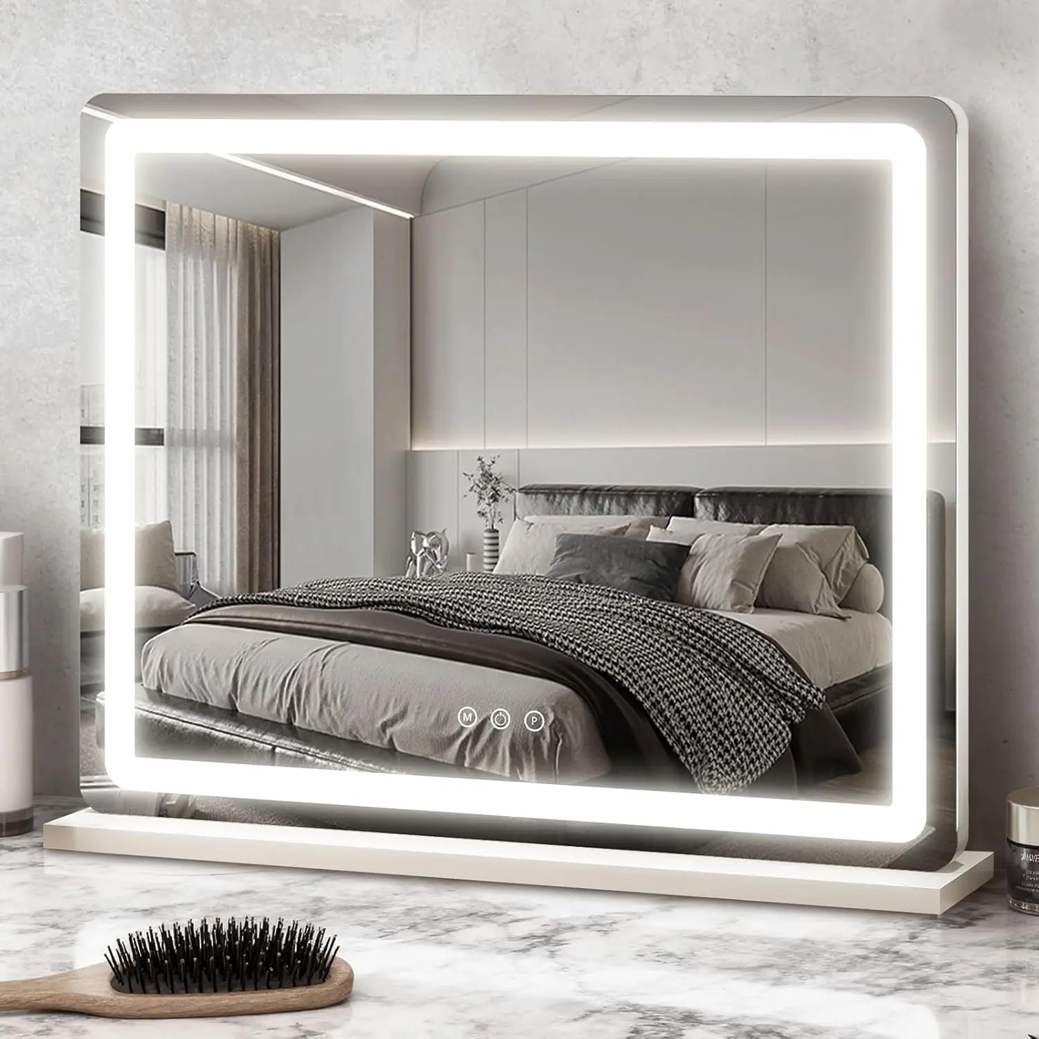 23x18 Inch LED Vanity Mirror with 3-Color Modes, Dimmable Touch Control for Wall or Tabletop Use
23x18 Inch LED Vanity Mirror with 3-Color Modes, Dimmable Touch Control for Wall or Tabletop Use