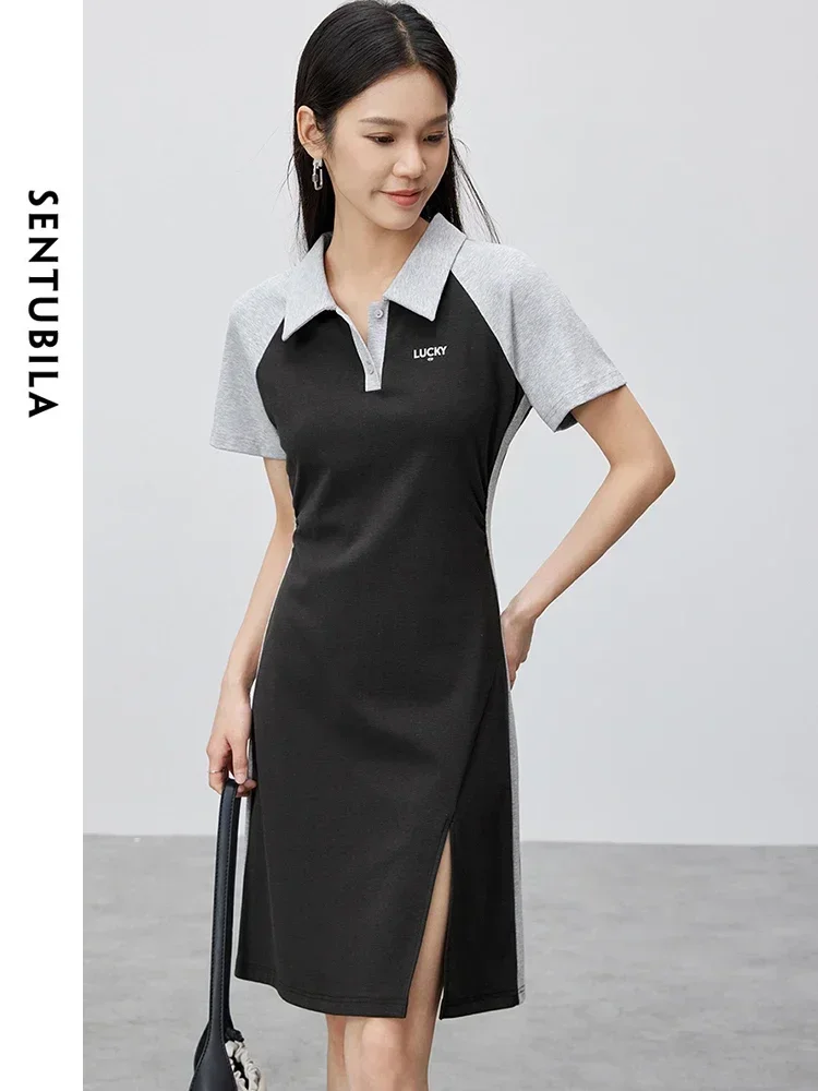 SENTUBILA Summer Contrast Polo Dress Women 2025 Casual Simple Short Sleeve A Line Fitted Split Dresses Female Clothes 142L54830 
SENTUBILA Summer Contrast Polo Dress Women 2025 Casual Simple Short Sleeve A Line Fitted Split Dresses Female Clothes 142L54830