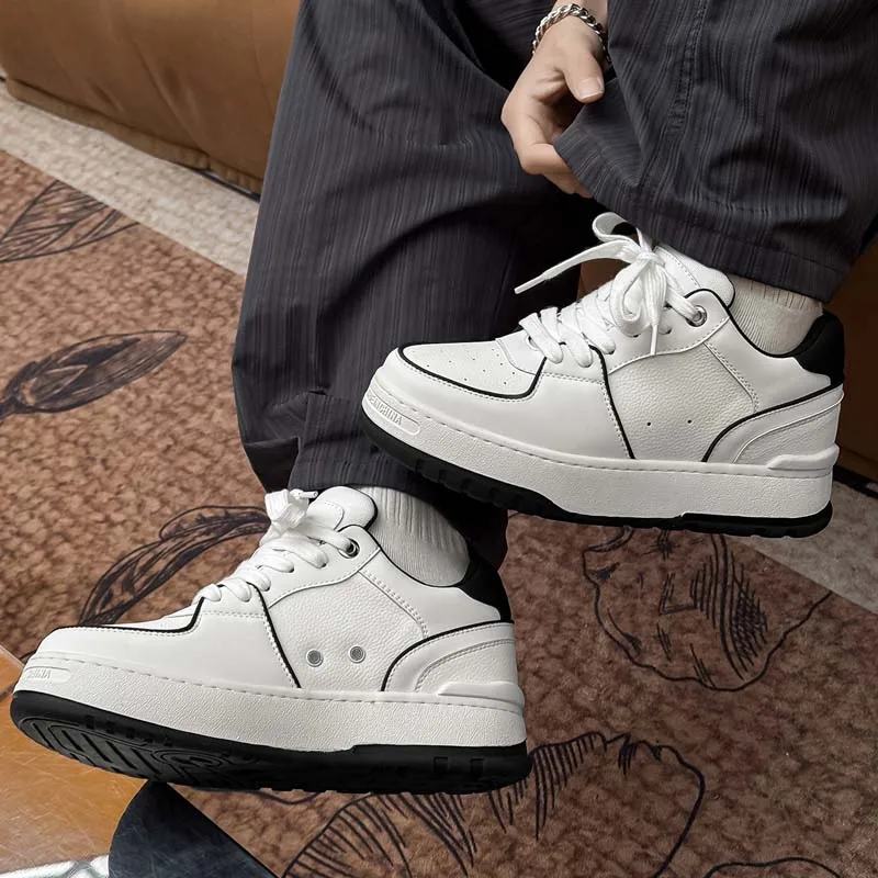 Men's White Leather Platform Sneakers 7cm Hidden Height Increase Thick Sole Black Trim Casual Shoes Fashion Streetwear 2026
Men's White Leather Platform Sneakers 7cm Hidden Height Increase Thick Sole Black Trim Casual Shoes Fashion Streetwear 2026