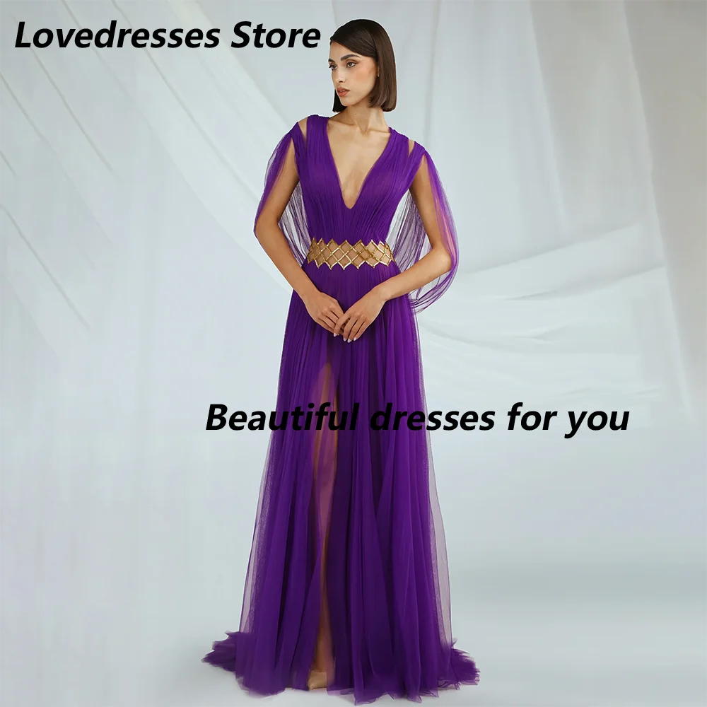 Sexy Purple Prom Dress Customized Deep V Neck Sleeveless Pleat Tulle A Line Floor Length Party Gown Evening Dresses
Sexy Purple Prom Dress Customized Deep V Neck Sleeveless Pleat Tulle A Line Floor Length Party Gown Evening Dresses