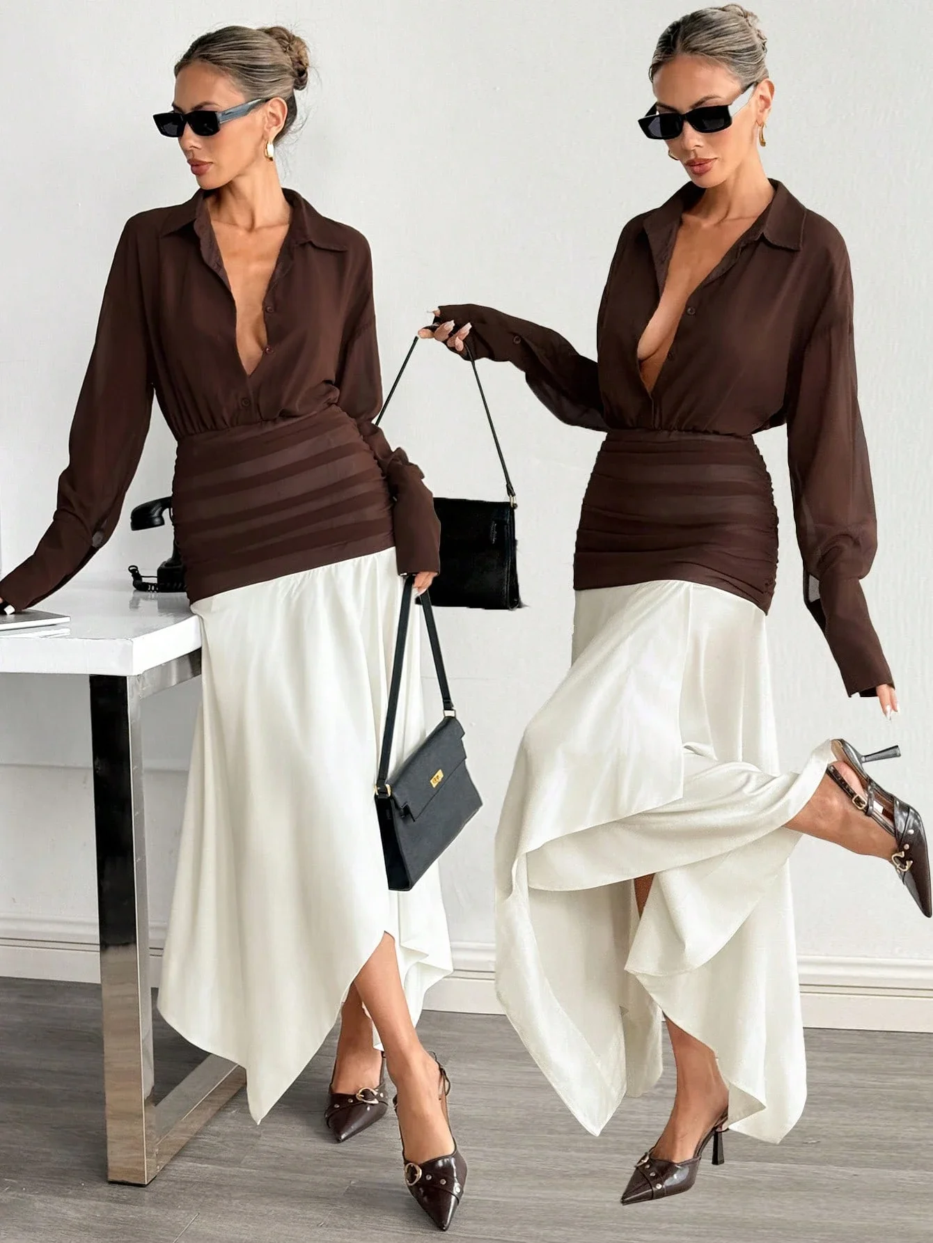 Brown Long Sleeve Asymmetrical Hem Dress For Women Elegant Spring Autumn
Brown Long Sleeve Asymmetrical Hem Dress For Women Elegant Spring Autumn