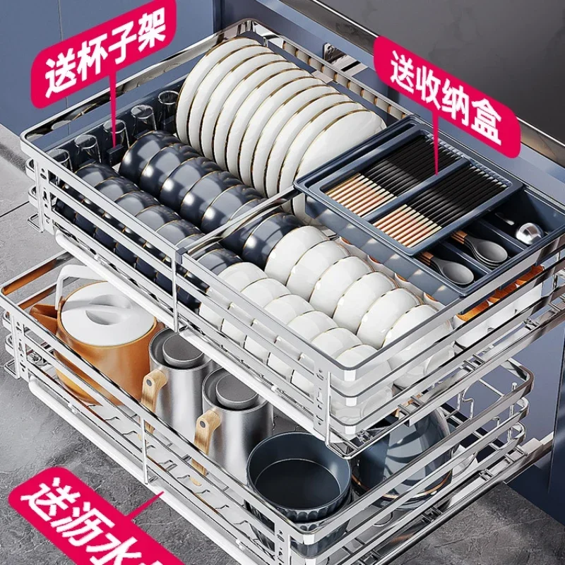 Pull basket kitchen cabinet 304 stainless steel double drawer type bowl rack dish basket cupboard cabinet body storage shelf 
Pull basket kitchen cabinet 304 stainless steel double drawer type bowl rack dish basket cupboard cabinet body storage shelf