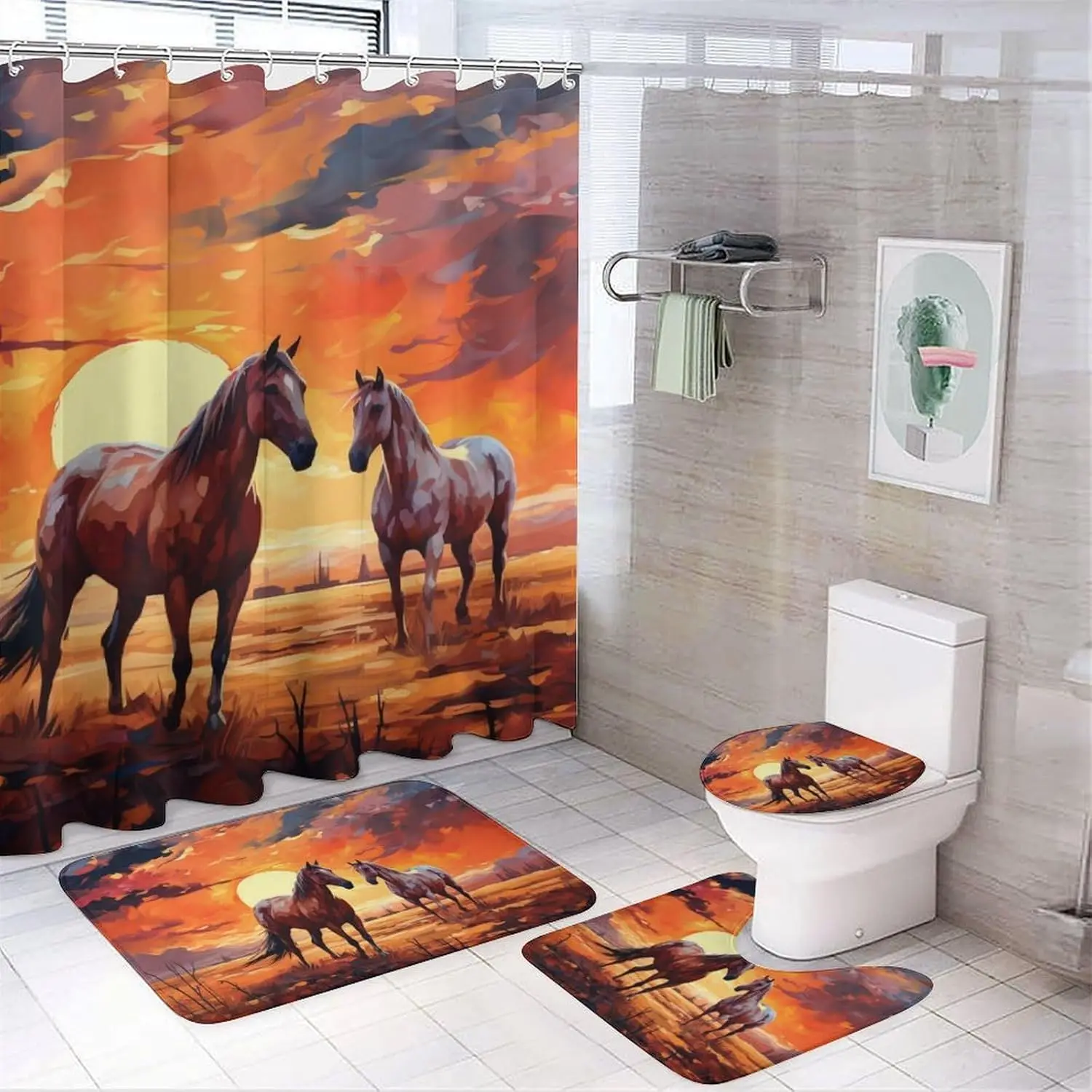 Colorful Horse Shower Curtain Sets with Rugs Toilet Lid Cover and Bath Mat Abstract Sunset Landscape Nature Animal Shower Curtai
Colorful Horse Shower Curtain Sets with Rugs Toilet Lid Cover and Bath Mat Abstract Sunset Landscape Nature Animal Shower Curtai