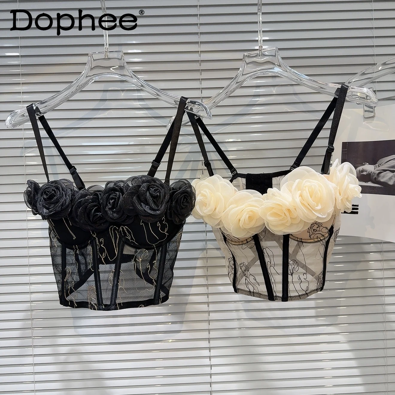 2025 Summer New Temperament Celebrity Three-dimensional Mesh Rose Flower Fish Bone Waist Sling Vest Women Clothing Crop Top
2025 Summer New Temperament Celebrity Three-dimensional Mesh Rose Flower Fish Bone Waist Sling Vest Women Clothing Crop Top
